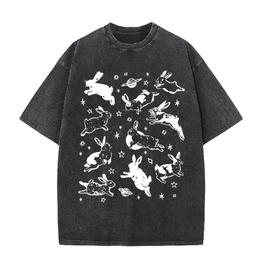 Acid Wash Vintage Graphic T Shirt - 2026 Vintage Space Rabbit Planet Star