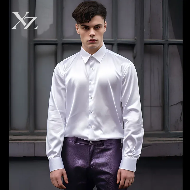 Mens Satin Silk Dress Shirt - Men's Satin Silk-Like Shiny Smooth Dress