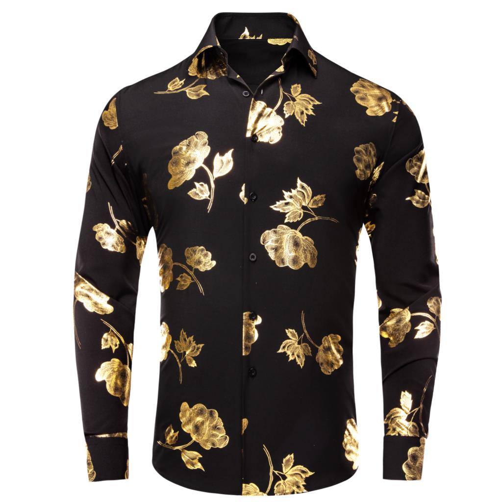Hi-Tie Black Gold Silk Mens Sh - огляд і ціна Mens Satin Silk Dress Shirt