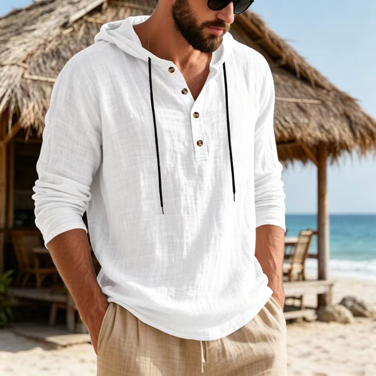2026 Cross-Border Autumn Loose - огляд і ціна Mens Linen Shirt Long Sleeve