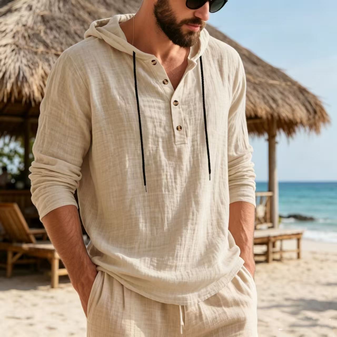 2026 Cross-Border Autumn Loose - огляд і ціна Mens Linen Shirt Long Sleeve
