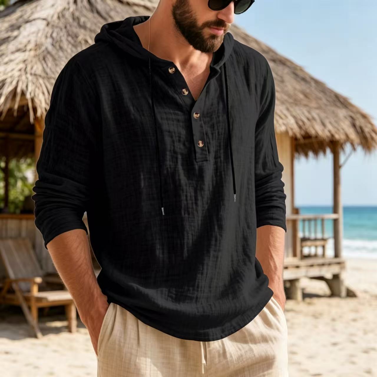 2026 Cross-Border Autumn Loose - огляд і ціна Mens Linen Shirt Long Sleeve