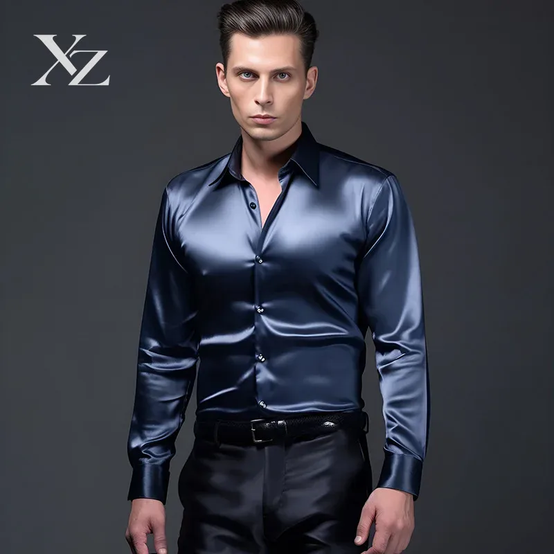 Men's Satin Silk-Like Shiny Sm - огляд і ціна Mens Satin Silk Dress Shirt