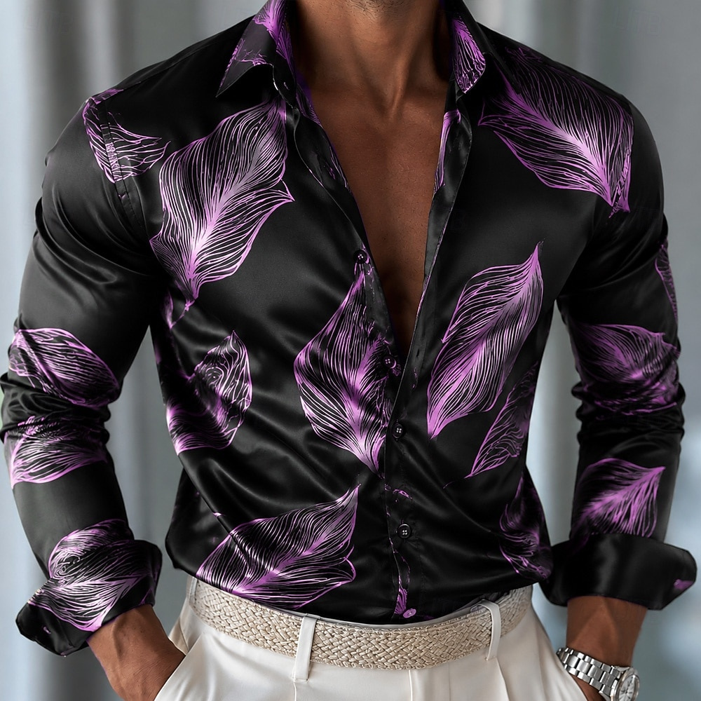 Men's Leaf Pattern Satin Shirt - огляд і ціна Mens Satin Silk Dress Shirt