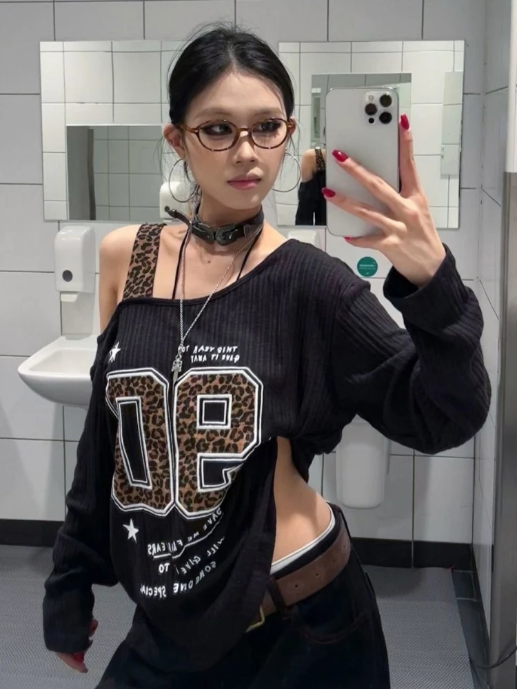 Y2K Patchwork Leopard Print T- - огляд і ціна T-Shirts