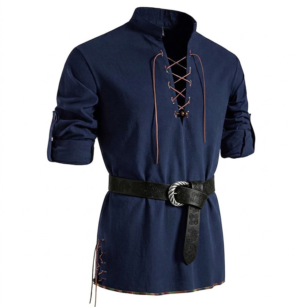 Men's Vintage Shirt Cotton Lon - огляд і ціна Medieval Gothic Lace Up Pirate Shirt