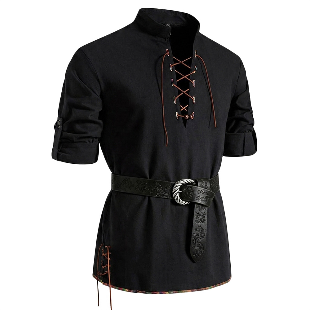 Men's Vintage Shirt Cotton Lon - огляд і ціна Medieval Gothic Lace Up Pirate Shirt