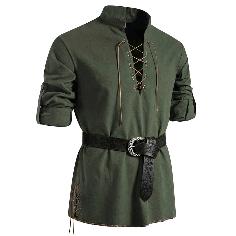 Men's Vintage Shirt Cotton Lon - огляд і ціна Medieval Gothic Lace Up Pirate Shirt
