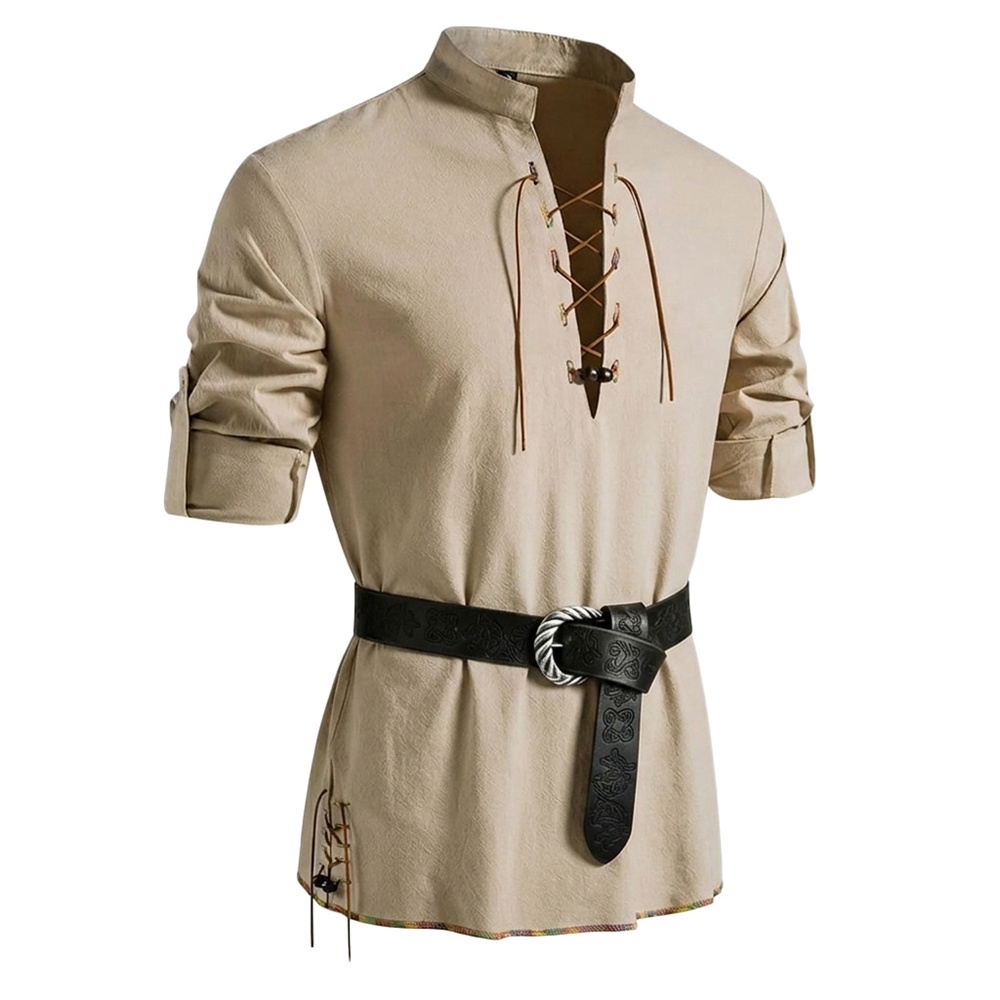 Men's Vintage Shirt Cotton Lon - огляд і ціна Medieval Gothic Lace Up Pirate Shirt