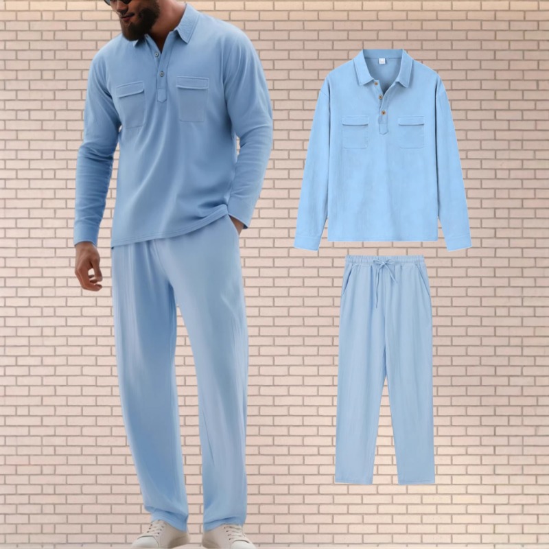 Mens Linen Blend Two Piece Set - огляд і ціна Mens Linen Shirt Long Sleeve