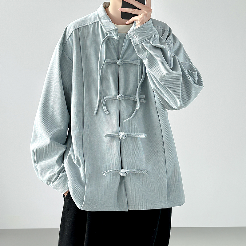 2025 Men Retro Chinese Style C - огляд і ціна Corduroy Button Up Shirt Men